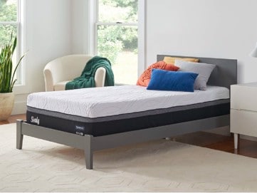 bedroom set up showing a memory foam mattress